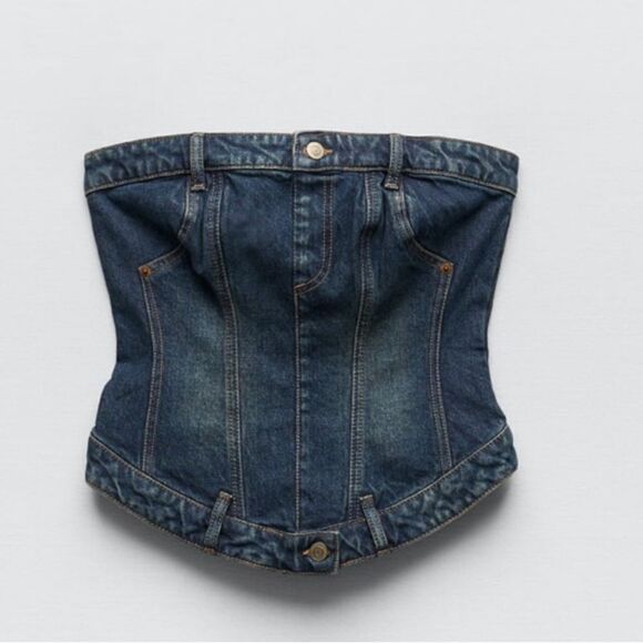 Zara Corset Style Denim Top New - Picture 6 of 6